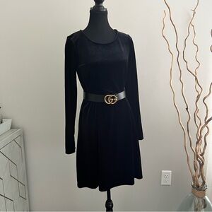 Elegant Black Velvet Dress with Belt